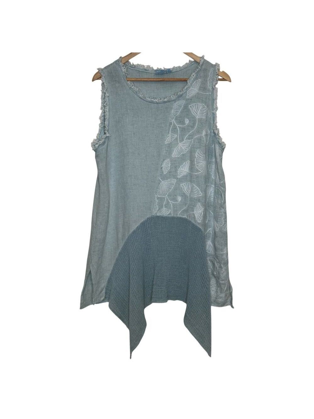 #03XX Made in Italy Linen Cotton Embroidered Lagenlook Sleeveless Tunic Top